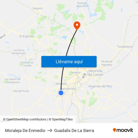 Moraleja De Enmedio to Guadalix De La Sierra map