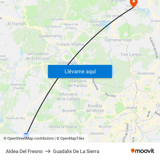 Aldea Del Fresno to Guadalix De La Sierra map
