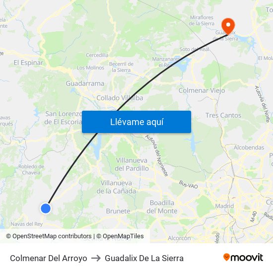 Colmenar Del Arroyo to Guadalix De La Sierra map