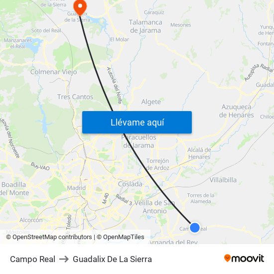 Campo Real to Guadalix De La Sierra map
