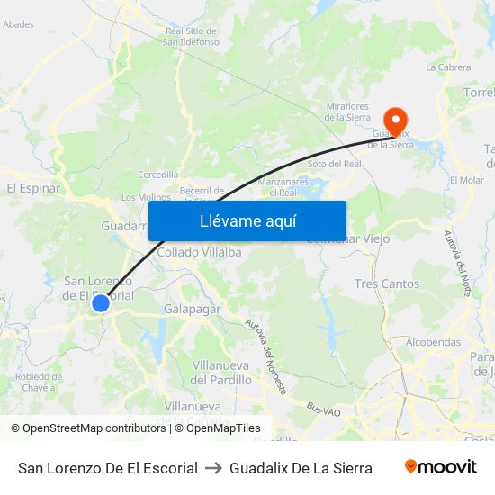 San Lorenzo De El Escorial to Guadalix De La Sierra map