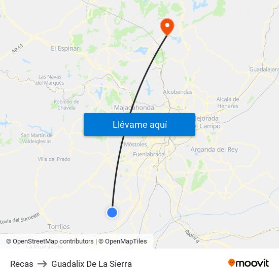 Recas to Guadalix De La Sierra map
