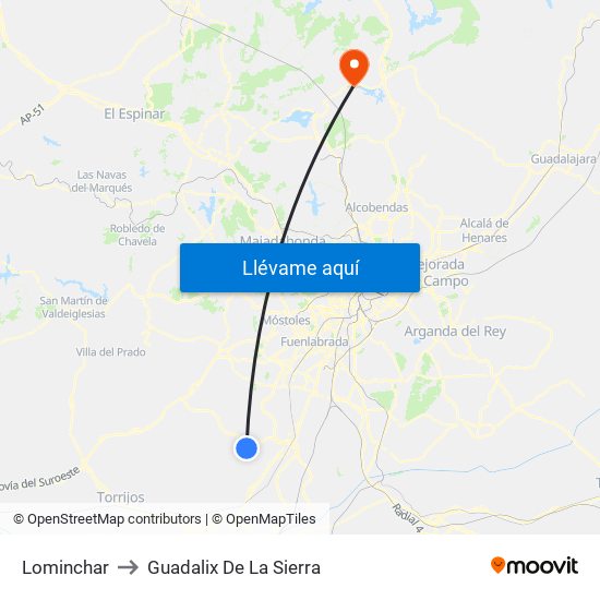 Lominchar to Guadalix De La Sierra map