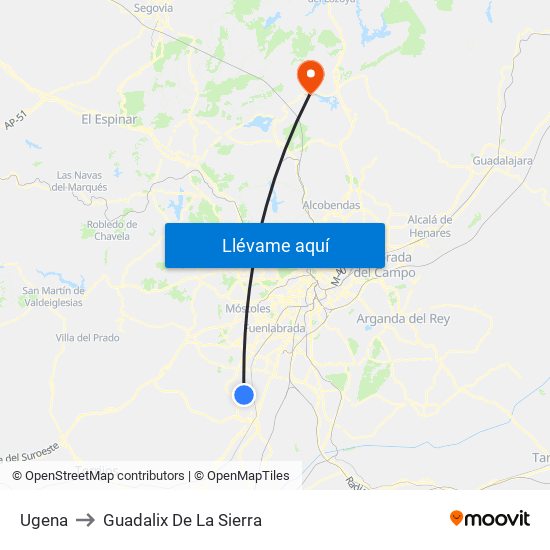 Ugena to Guadalix De La Sierra map