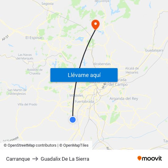 Carranque to Guadalix De La Sierra map