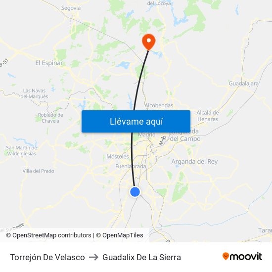 Torrejón De Velasco to Guadalix De La Sierra map