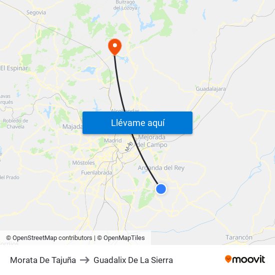 Morata De Tajuña to Guadalix De La Sierra map