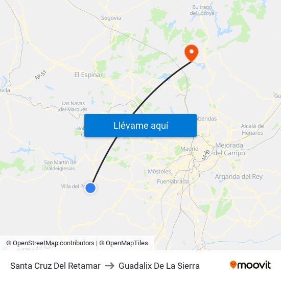 Santa Cruz Del Retamar to Guadalix De La Sierra map