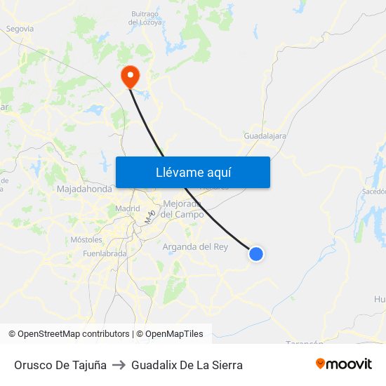 Orusco De Tajuña to Guadalix De La Sierra map