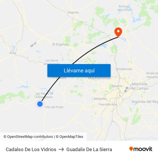 Cadalso De Los Vidrios to Guadalix De La Sierra map