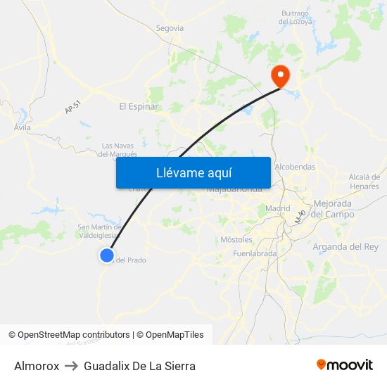 Almorox to Guadalix De La Sierra map