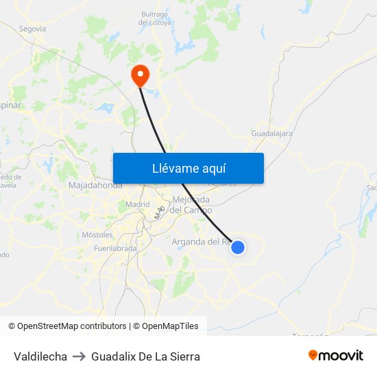 Valdilecha to Guadalix De La Sierra map