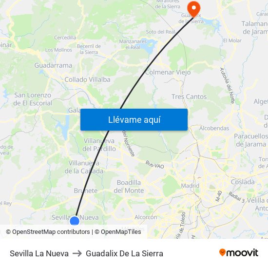 Sevilla La Nueva to Guadalix De La Sierra map
