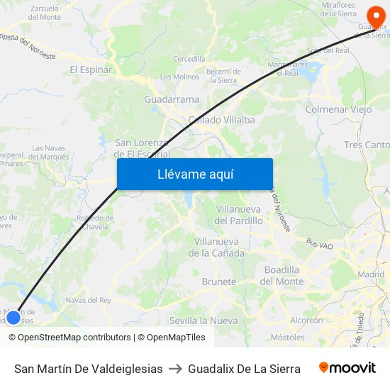 San Martín De Valdeiglesias to Guadalix De La Sierra map