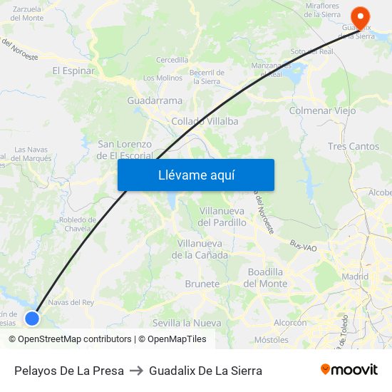 Pelayos De La Presa to Guadalix De La Sierra map
