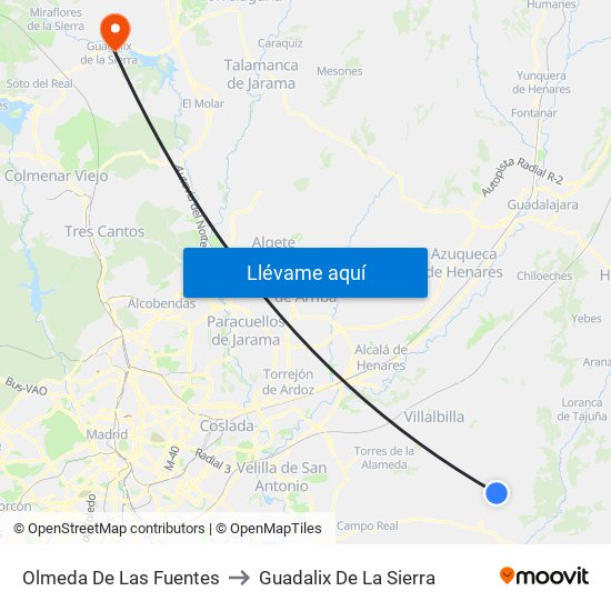 Olmeda De Las Fuentes to Guadalix De La Sierra map