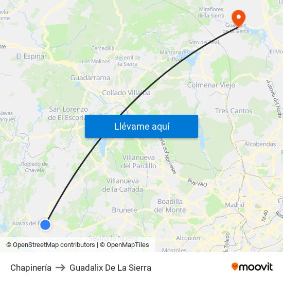 Chapinería to Guadalix De La Sierra map