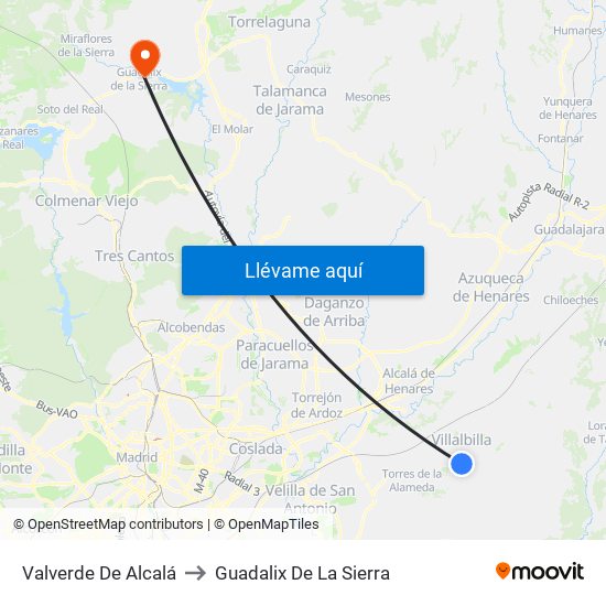 Valverde De Alcalá to Guadalix De La Sierra map