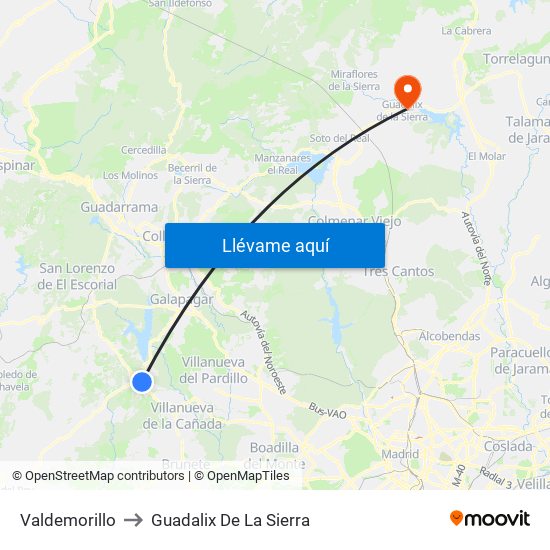 Valdemorillo to Guadalix De La Sierra map