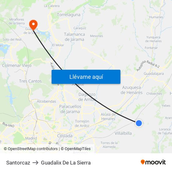Santorcaz to Guadalix De La Sierra map