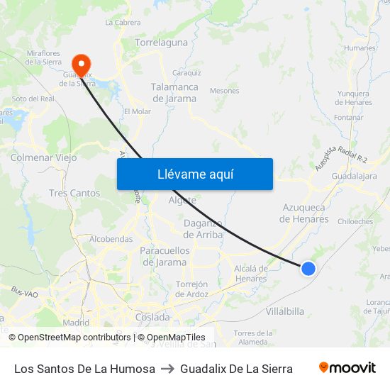 Los Santos De La Humosa to Guadalix De La Sierra map