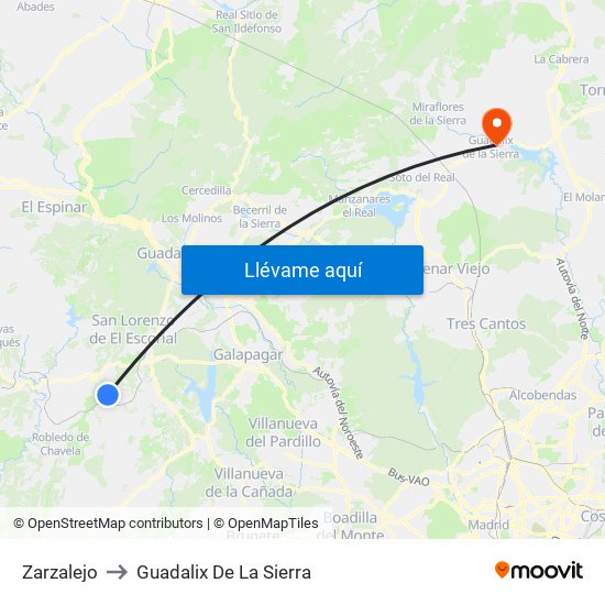 Zarzalejo to Guadalix De La Sierra map