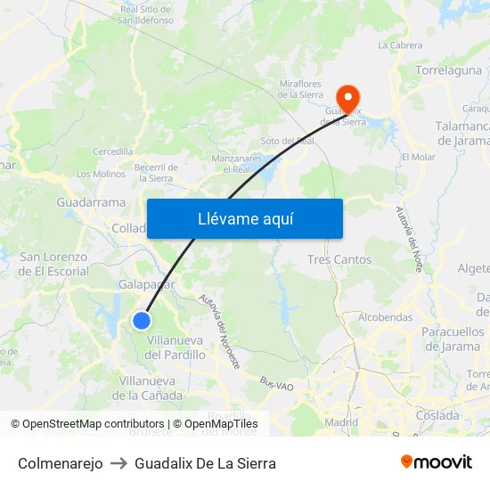 Colmenarejo to Guadalix De La Sierra map