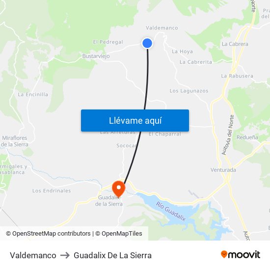 Valdemanco to Guadalix De La Sierra map