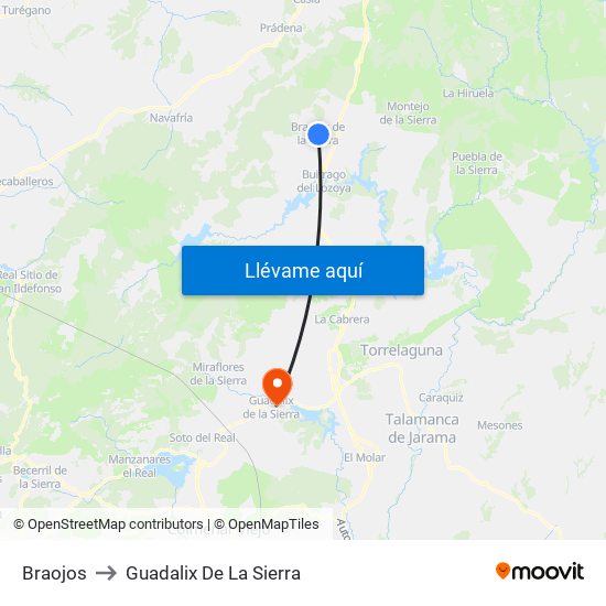 Braojos to Guadalix De La Sierra map