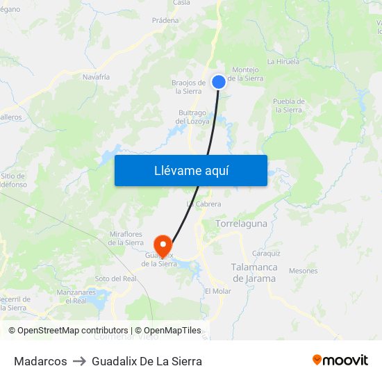 Madarcos to Guadalix De La Sierra map