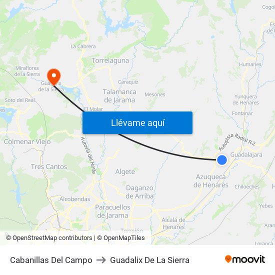 Cabanillas Del Campo to Guadalix De La Sierra map