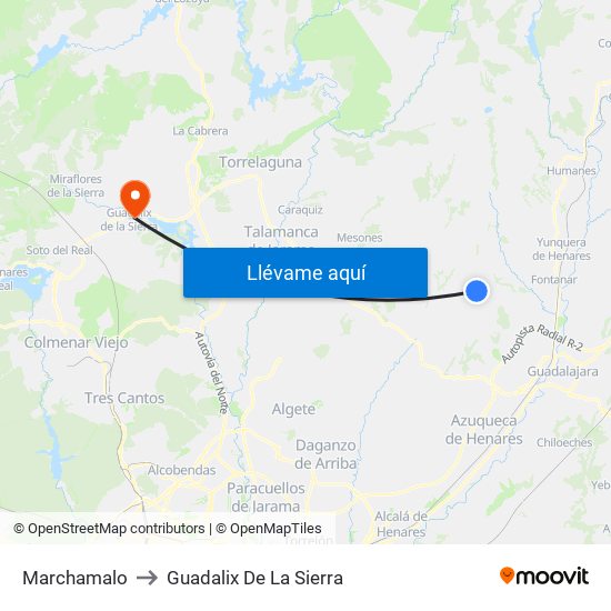 Marchamalo to Guadalix De La Sierra map