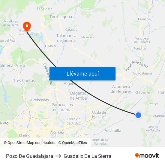 Pozo De Guadalajara to Guadalix De La Sierra map