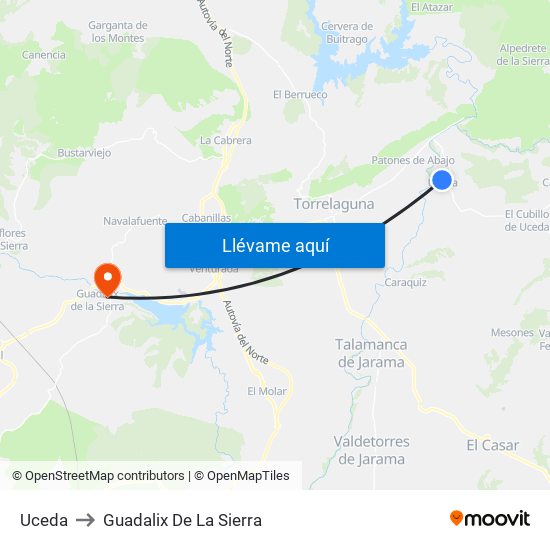 Uceda to Guadalix De La Sierra map