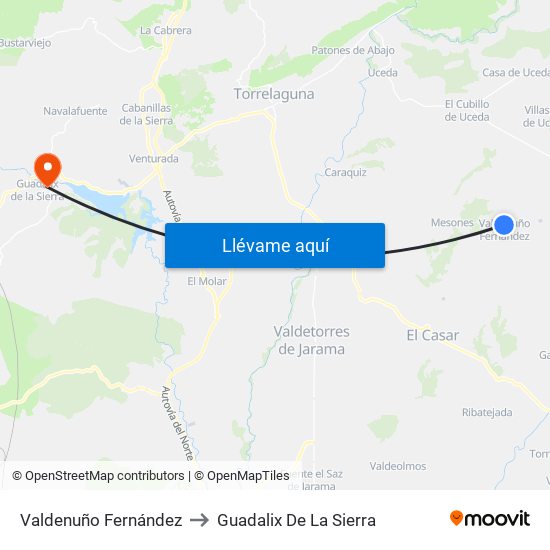 Valdenuño Fernández to Guadalix De La Sierra map