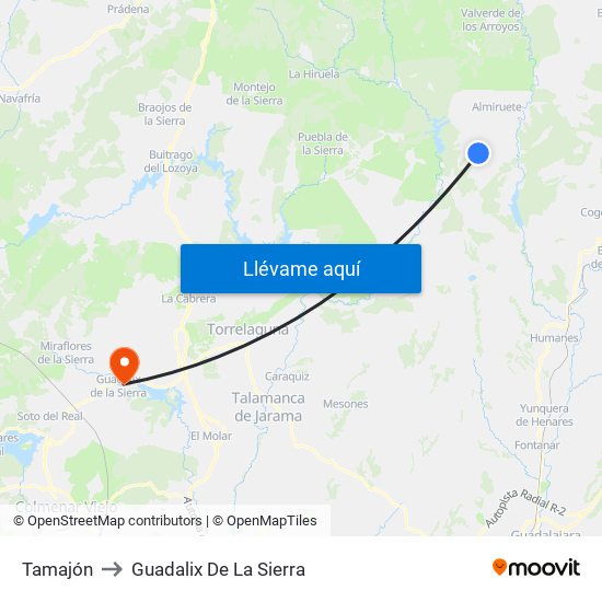 Tamajón to Guadalix De La Sierra map