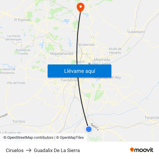 Ciruelos to Guadalix De La Sierra map