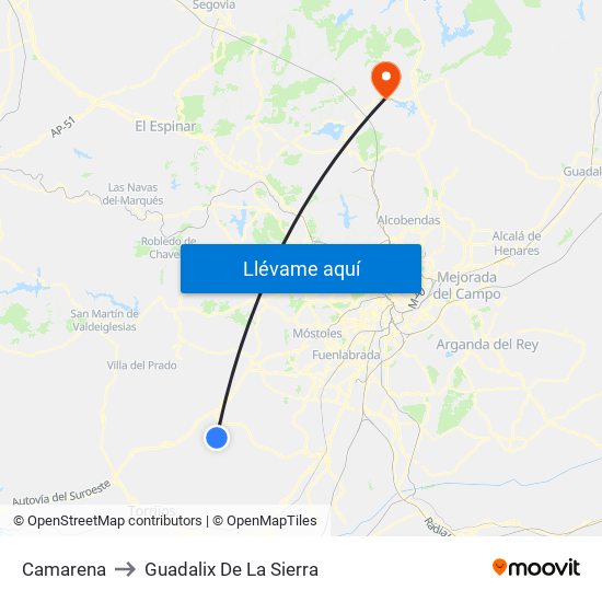 Camarena to Guadalix De La Sierra map