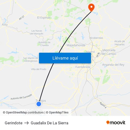 Gerindote to Guadalix De La Sierra map