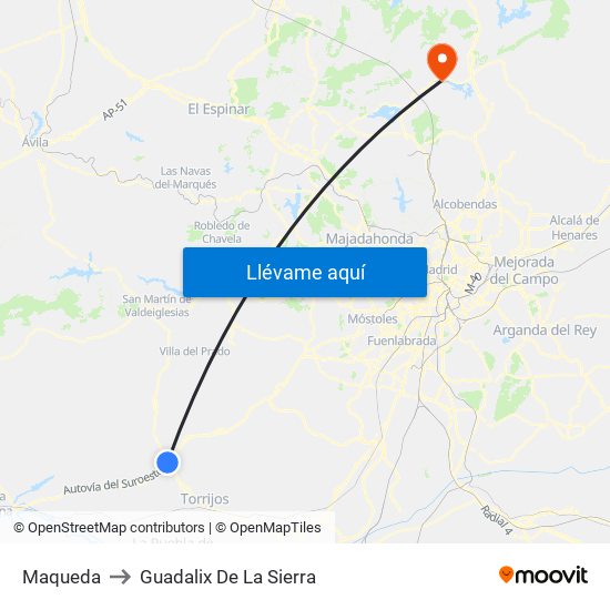Maqueda to Guadalix De La Sierra map