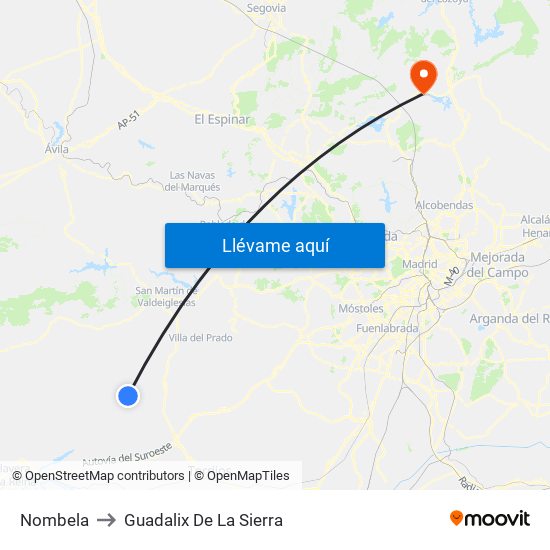 Nombela to Guadalix De La Sierra map