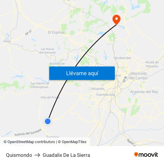 Quismondo to Guadalix De La Sierra map