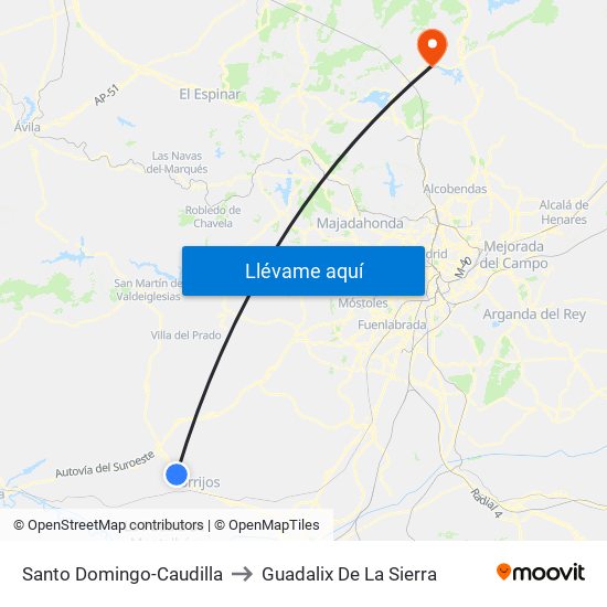 Santo Domingo-Caudilla to Guadalix De La Sierra map
