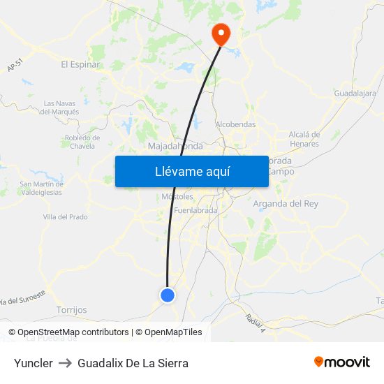 Yuncler to Guadalix De La Sierra map