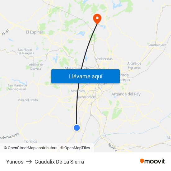 Yuncos to Guadalix De La Sierra map