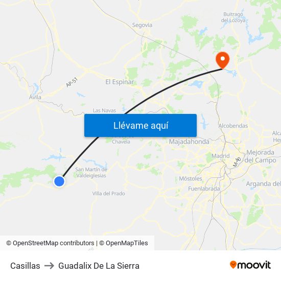 Casillas to Guadalix De La Sierra map