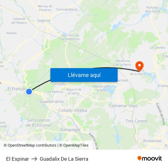 El Espinar to Guadalix De La Sierra map