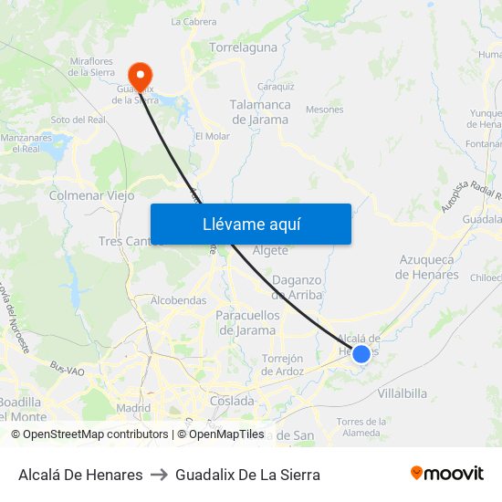 Alcalá De Henares to Guadalix De La Sierra map