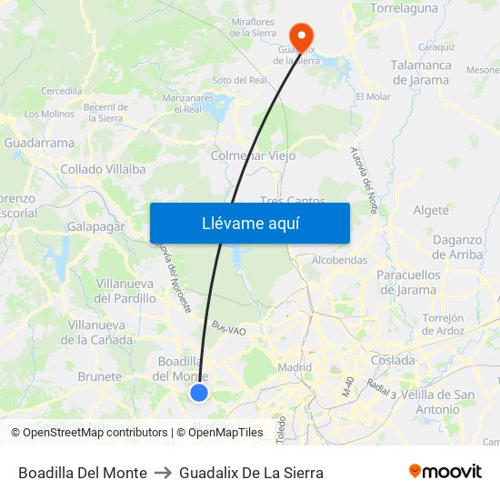 Boadilla Del Monte to Guadalix De La Sierra map
