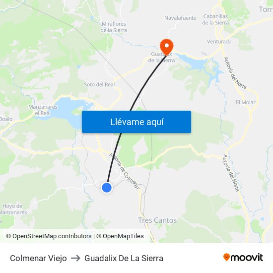 Colmenar Viejo to Guadalix De La Sierra map